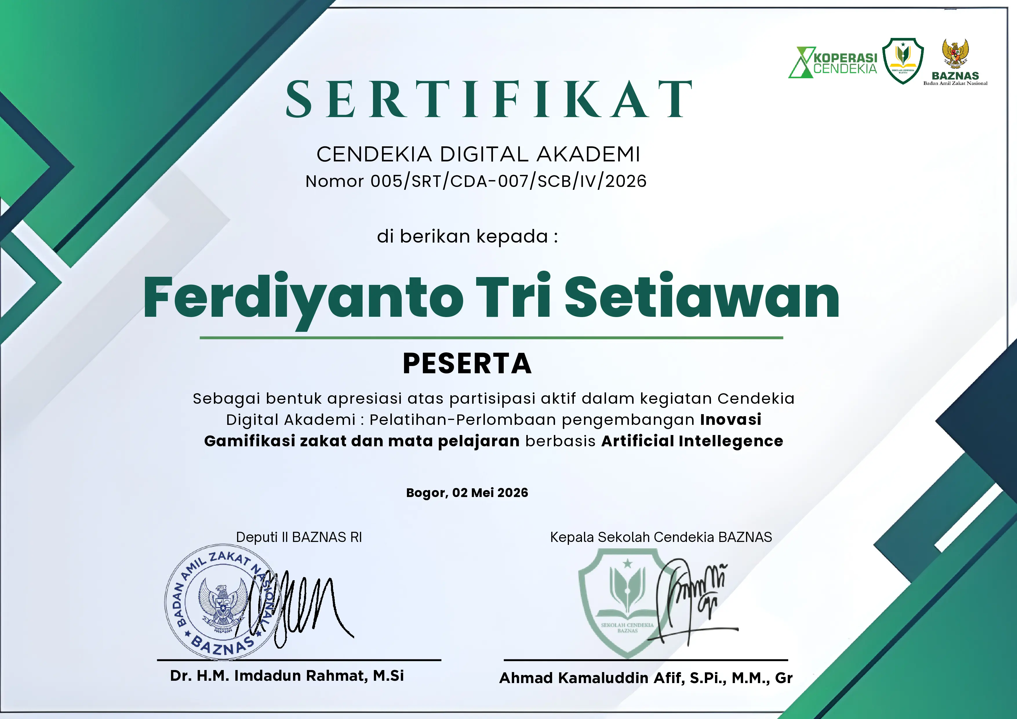 Cendekia Certificate